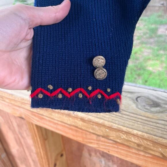 Tally Ho Creations Women's Vintage Navy And Red Embroidered Sweater Size L - Picture 5 of 8